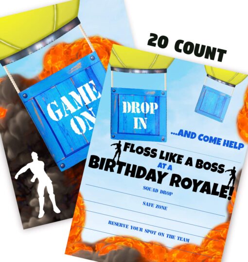 Gaming Battle Party Invitations - 20 Invitations + 20 Envelopes - DOUBLE SIDED - Video Game Invitations - Game Truck Party Supplies - Battle 20ct