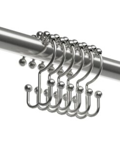 Maytex Shower Curtain Hooks, Shower Curtain Rings, Rust-Resistant Decorative Double Roller Glide Shower Hooks, Shower Rings for Bathroom Shower Rods, Curtains, Liners, Set of 12, Brushed Nickel 27 71MnsyTpukL
