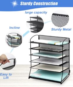EASEPRES Extra Thick 6-Tier Mesh Desk Organizer Tray, Desktop File Folder Sorter Holder for Mail Paper Document Letter Organization Storage Accessories, for Office Home School Classroom, Black 1 Pack 21 71MoMtwU L