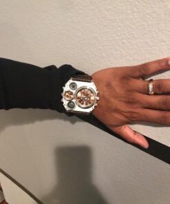 Men's Watch Oversize Steampunk Dual Time Zone Four Dial Big Face Soft Leather Band Policy Army Compass Thermometer Decorative Dial Cool Wrist Watch Christmas brown 24 71Mp1Kw 4L