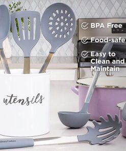 Culinary Couture 6-Piece Stainless Steel & Silicone Kitchen Utensils Set, Silicone Cooking Utensils, Heat Resistant Kitchen Cooking Utensils Set, Includes a Bonus Recipe E-Book, Grey 6 Piece - Large Gray 10 71MsGz0 OtL