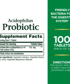 Alternative view of Nature's Bounty Acidophilus Probiotic, Daily Probiotic Supplement, Supports Digestive Health, Twin Pack, 200 Tablets Unflavored 100 Count (Pack of 2)