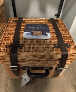 PICNIC TIME Romantic Canterbury Deluxe Wicker Picnic Basket Set for 2, with Blanket and Soft Cooler, One Size, Navy with Plaid 44 71MvBcYriNL