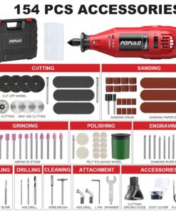 POPULO Power Rotary Tool Kit with Keyless Chuck, 154pcs Accessories, Flexible Shaft, Variable Speed Engraving, Corded Tools Drimmer Set for Cutting Sanding Polishing Engraving Crafting and DIY Works 154 16 71MxI0k89YL