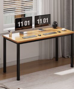 Alternative view of Need 55 Inch Large Computer Desk - Modern Simple Style Home Office Gaming Desk, Basic Writing Table for Study Student, Black Metal Frame, Teak 55 inches Teak + Black