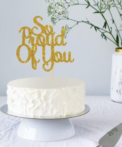 We are So Proud of You Cake Topper High School Graduation, Senior Graduation Party Supplies (Gold Glitter) 15 71N025ZyO0S