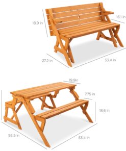 Best Choice Products 2-in-1 Transforming Interchangeable Outdoor Wooden Picnic Table Garden Bench for Backyard, Porch, Patio, Deck w/Umbrella Hole - Natural 34 71N05HPDM3L