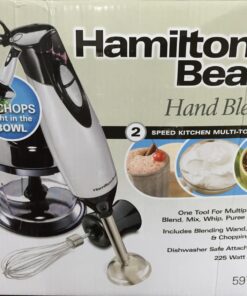 Hamilton Beach 4-in-1 Electric Immersion Hand Blender with Handheld Blending Stick, Whisk + 3-Cup Food & Vegetable Chopper Bowl, 2-Speeds, 225 Watts, Silver and Stainless Steel (59765) 50 71N2J4fKG4L