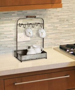 Benzara BM177866 Rustic Galvanized Metal Crockery Holder with Cup Hooks, Gray 24 71N3bbmOGHL