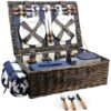 HappyPicnic Extra Large Willow Picnic Basket with Service Set for 4 Persons, Natural Wicker Picnic Hamper with Free Food Cooler, Fleece Blanket and Tableware - Best Gift Modern 11 71N4B6ayNEL