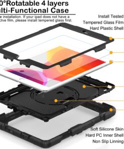 Alternative view of New iPad 9th/8th/7th Generation Case 2021/2020/2019 10.2 Inch with Tempered Glass Screen Protector & Pencil Holder | Rugged Protective Kids iPad 10.2 Case Cover w/Stand Hand Shoulder Strap |Black Black