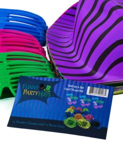 Neon Bright Party Set-12 Neon Gangster Hats with 12 Neon Shutter Glasses Fedora Hats With Sunglasses 14 71N6CDYUOgL