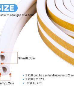 33Feet Long Weather Stripping for Door,Insulation Weatherproof Doors and Windows Seal Strip,Collision Avoidance Rubber Self-Adhesive Weatherstrip,(2 Rolls,16.5Ft/10m Each,White) 33Ft White 14 71N9N1Tx1NL