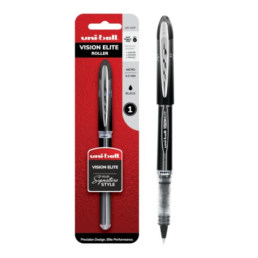 Uniball Vision Elite Rollerball Pens, Black Pen, Micro Pens with 0.5mm Ink, Ink Black Pen, Pens Fine Point Smooth Writing Pens, Bulk Pens, and Office Supplies