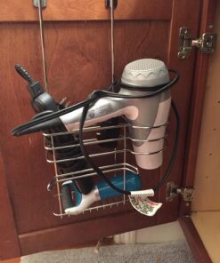 mDesign Metal Bathroom 2 Section Storage Tool Organizer Basket Tray - Hang Over Cabinet Door - Storage for Hair Dryer, Straightener, Curling Iron, Styling Products - Concerto Collection - Chrome 30 71NBMetADbL