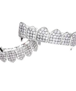 Alternative view of 18k Gold Plated All Iced Out Diamond Grillz Luxury Rhinestone Mouth Teeth Grills Set with Extra Molding Bars Included (Gold) Silver