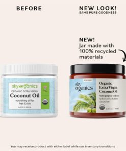 Sky Organics Organic Extra Virgin Coconut Oil for Hair & Skin, 100% Pure & Cold-Pressed USDA Certified Organic to Moisturize, Soften & Nourish, 16.9 fl. Oz 16.9 Fl Oz (Pack of 1) 22 71NCtw45e2L