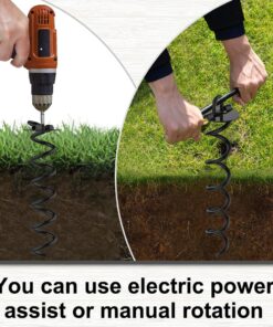 Eurmax USA 4-Pc Pack Spiral Stakes Heavy Duty Anchor Kit Ice Screw Anchor for Trampoline, Tents, tarps, Canopies,car Ports,Dog tie Out and etc Bonus Tie Down Straps 4-Pc Pack (Black) Black 22 71ND7TtxQvL