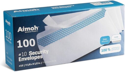 #10 Security Tinted Self-Seal Envelopes - No Window - EnveGuard, Size 4-1/8 X 9-1/2 Inches - White - 24 LB - 100 Count (34100) 100 Ct.