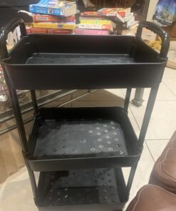 Vtopmart 3 Tier Rolling Cart with Wheels, Detachable Utility Storage Cart with Handle and Lockable Casters, Storage Basket Organizer Shelves, Easy Assemble for Bathroom, Kitchen, Black 27 71NDX5hLvwL