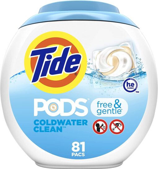 Tide PODS Free & Gentle Laundry Detergent Soap Pods, 81 count Unscented 81 Count (Pack of 1)