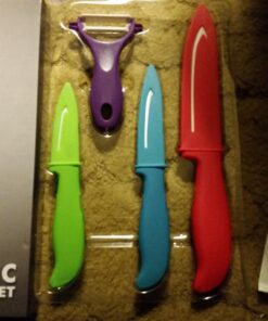 Vos Ceramic Knife Set 4 Pcs Ceramic Knives Set For Kitchen, Ceramic Kitchen Knives With Peeler, Ceramic Paring Knife 3", 4", 6", Inch Multi-Color Red, Blue, Green, Purple Multicolor 44 71NFUA8IuiL