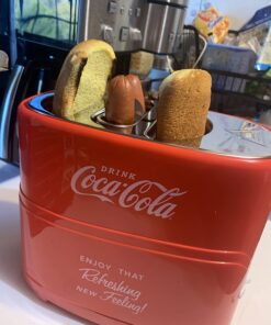 Nostalgia Coca-Cola 2 Slot Bun Mini Tongs, Hot Dog Toaster Works with Chicken, Turkey, Veggie Links, Sausages and Brats, Retro Red Hot Dog Toaster Coke 22 71NGWTvGCML