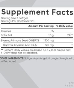 Sports Research Evening Primrose Supplement from Cold Pressed Oil - Softgels for Women’s Health & Skin Health - Gluten Free & Non-GMO GLA - High Potency 1300mg, 120 Count 120 Count (Pack of 1) 24 71NLjqUdPjL 2