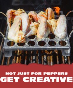 BBQ-Aid Jalapeno Poppers Grill Rack with Handles - Jalapeno Popper Holder for Grill - Easy to Pick Up - Chicken Legs & Wings or Chili - 36 Capacity Racks- BBQ Grill and Smoker Accessories 18 71NMRiYeaxL