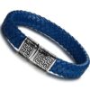 FIBO STEEL Stainless Steel Braided Leather Bracelet Cuff Bracelet for Men 7.5-8.5 inches Blue 8 Inches 6 71NMaAlBUL