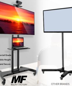 Mount Factory Rolling TV Cart Mobile TV Stand for 40-65 inch Flat Screen, LED, LCD, OLED, Plasma, Curved TV's - Universal Mount with Wheels 29 71NNDMdiQ5S