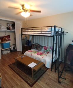 Walker Edison Timothee Urban Industrial Metal Twin over Loft Bunk Bed, Twin Size, Black 43 71NNScAigAL