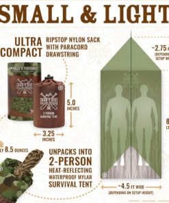 World's Toughest Ultralight Survival Tent • 2 Person Mylar Emergency Shelter Tube Tent + Paracord • Year-Round All Weather Protection For Hiking, Camping, & Outdoor Survival Kits Woodland Camo 12 71NNruRWjkL