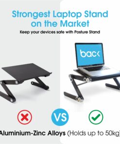 Alternative view of BackPainHelp Posture Laptop Stand Desk Table Tray for Bed, Aluminium, Adjustable Portable Folding Standing Desk Computer Riser (Black)