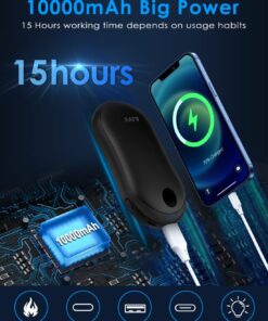 Hand Warmers Rechargeable, 10000mAh Electric Hand Warmer Power Bank with 3 Levels Double-Sided Heating, 15hrs Heat Portable Heater Gifts for Outdoors, Camping, Hiking, Skiing, Home Black 21 71NPmOqrDEL