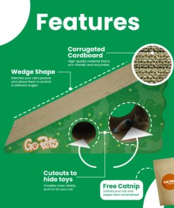 GoPets Premium Cat Scratcher - Wedge Shaped Corrugated Cardboard, Ergonomic Scratching Posts, Reversible Design, Lasts 2X Longer, with 1 Pack Catnip & Hidden Toy Cutouts for Endless Feline Play Fun 32 71NS1eSrOpL 1