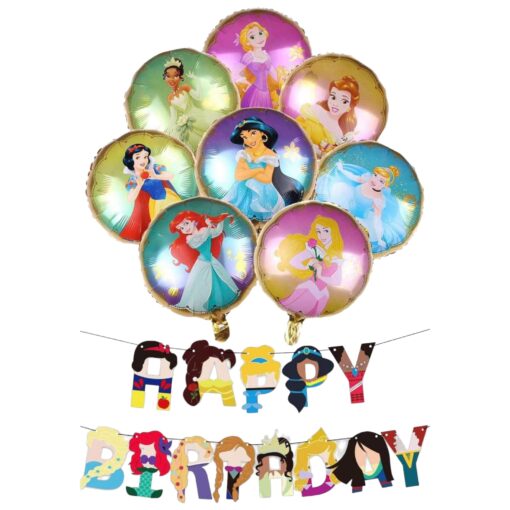 Princess Balloons for Birthday Party - Princess Birthday Decorations for Girls - Princess Party Decorations Birthday Balloons - Happy Birthday Princess Banner - Bundled by Jolly Jon