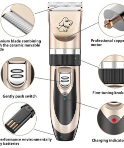 Maxshop Dog Grooming Kit, Low Noise Rechargeable Dogs Shaver Clippers Electric Quiet Dog Hair Trimmer for Dogs and Cats with Comb Guides Scissors Nail Kits (Gold Black) Gold Black 43 71NVDa06kvL