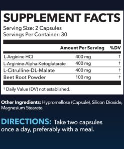 Extra Strength L Arginine - 1200mg Nitric Oxide Supplement for Muscle Growth, Vascularity & Energy - Powerful NO Booster with L-Citrulline & Essential Amino Acids to Train Longer & Harder 60 Count (Pack of 1) 17 71NVRO00eFL