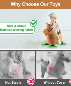 iPlay, iLearn Bouncy Pals Brown Hopping Horse, Toddler Plush Animal Hopper Toy, Kids Inflatable Ride on Bouncer W/Pump, Indoor Outdoor Jumper, Birthday Gifts for 18 24 Months 2 3 Year Old Boys Girls Brown Hopper Horse 28 71NVXAl RNL