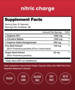 Alternative view of Nitric Oxide Supplement | L-Arginine, L Citrulline Malate, AAKG, Pine Bark, Grape Seed Extract | Extra Strength Nitric Oxide Booster | Nitric Oxide Pills for Men & Women | Strength, Energy, Blood Flow