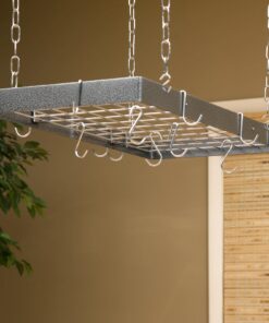 Rogar Hammered Steel Rectangular Pot Rack with Grid and Chrome Accessories 30-in. 20 71NY 3xxBLL