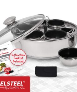 EXCELSTEEL Non Stick Easy Use Rust Resistant Home Kitchen Breakfast Brunch Induction Cooktop Egg Poacher, 6 Cup, Stainless Steel, Round 22 71NZ0oGEtpL