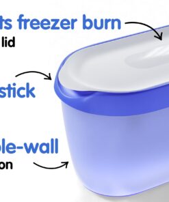 SUMO Ice Cream Containers with Lids for Homemade Ice Cream - Set of 2 Tubs - 1.5 Quart or 3 Pints per Container, Reusable Ice Cream Containers for Freezer Storage, Blue 18 71Nb f8OZML