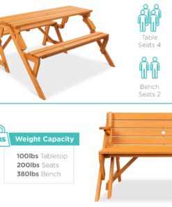 Best Choice Products 2-in-1 Transforming Interchangeable Outdoor Wooden Picnic Table Garden Bench for Backyard, Porch, Patio, Deck w/Umbrella Hole - Natural 33 71NbvWWH3vL