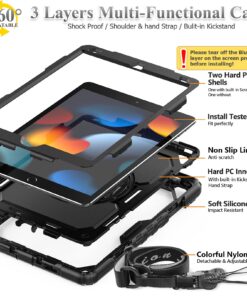 SEYMAC stock iPad 9th/ 8th/ 7th Generation Case 10.2’’, Shockproof with Screen Protector Pencil Holder 360° Rotating Hand Strap &Stand, for 10.2 inch 2021/2020/2019 (Black) Black+Back 41 71NcDjeUWeL