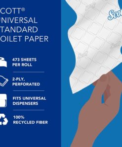 Scott® Professional 100% Recycled Fiber Standard Roll Toilet Paper (13217), with Elevated Design, 2-Ply, White, Individually wrapped rolls, 473 Count (Pack of 80), Total 37,840 Sheets 36 71NebRXHDfL