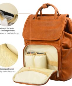 KZNI Leather Diaper Bag Backpack-Travel Diaper Backpack,Nappy Baby Bags for Mom,Unisex Maternity Diaper Bag Brown2 9 71Ngs1IQmAL