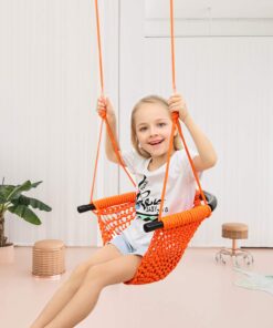 JKsmart Swing Seat for Kids Heavy Duty Rope Play Secure Children Swing Set,Perfect for Indoor,Outdoor,Playground,Home,Tree,with Snap Hooks and Swing Straps,440 lbs Capacity,Orange Orange Swing Seat 16 71Nj tJOB8L