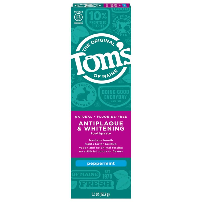 Catalog 6 Tom's of Maine Fluoride-Free Antiplaque & Whitening Natural Toothpaste, Peppermint, 5.5 oz. (Packaging May Vary)
